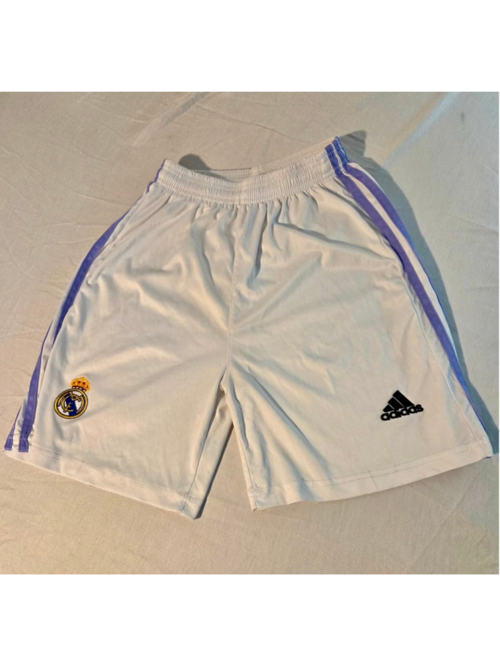 adidas Real Madrid CF Home Soccer Shorts Embroidered Crest White Purple M W-229